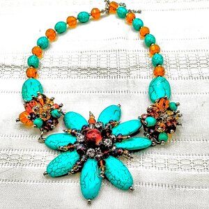 Chunky Turquoise stone and crystal necklace